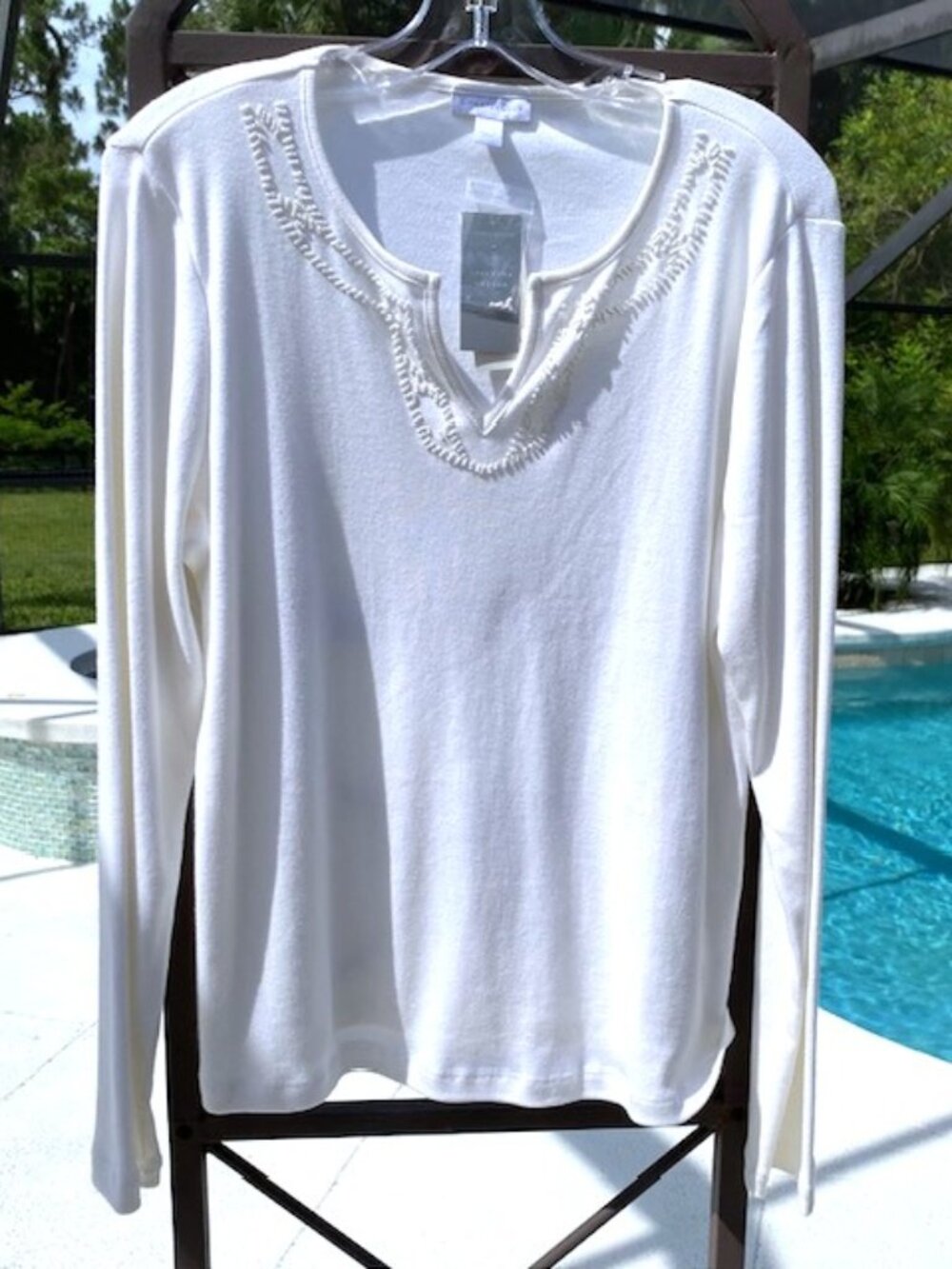 Charter Club Womens White Long Sleeve T-Shirt Size Large